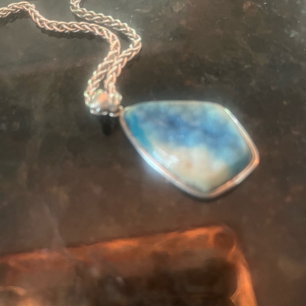 Blue Druze Pendant on Sterling Silver Necklace - Picture 5 of 6